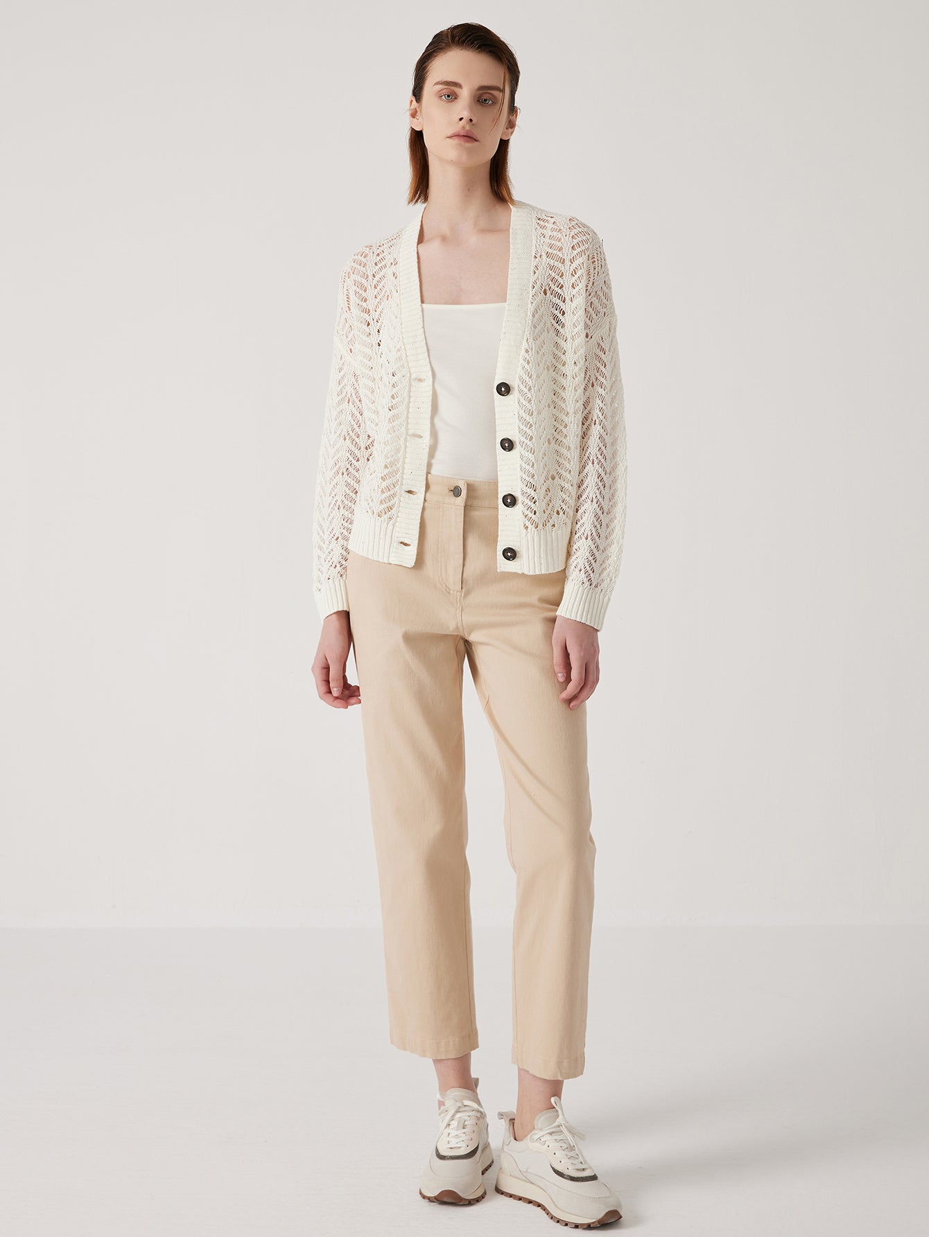 Keten Örgü Düğmeli Hırka