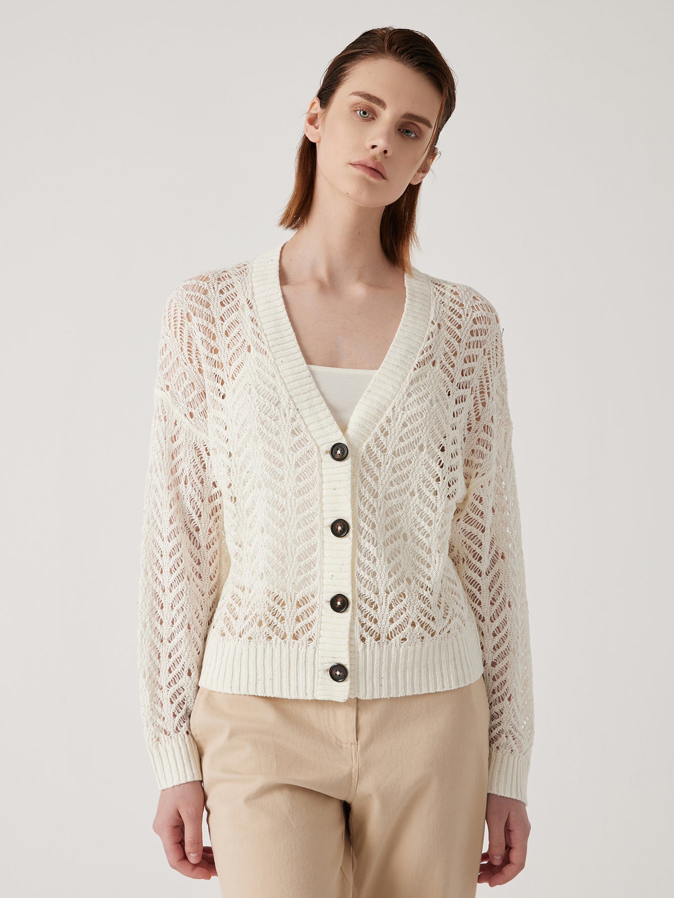 Keten Örgü Düğmeli Hırka