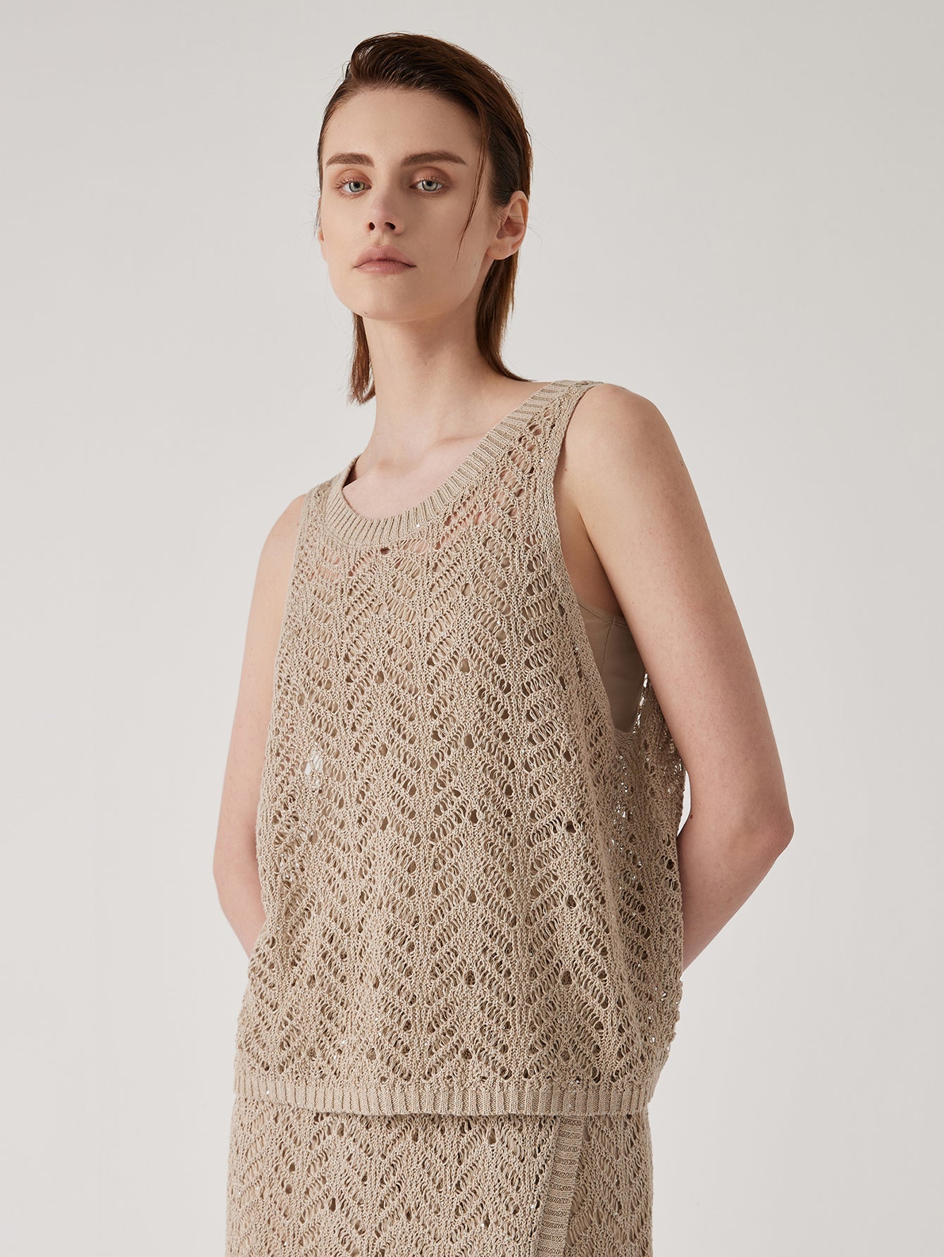 Keten Yarı Açık Çizgili Dikişsiz Örgü Üst