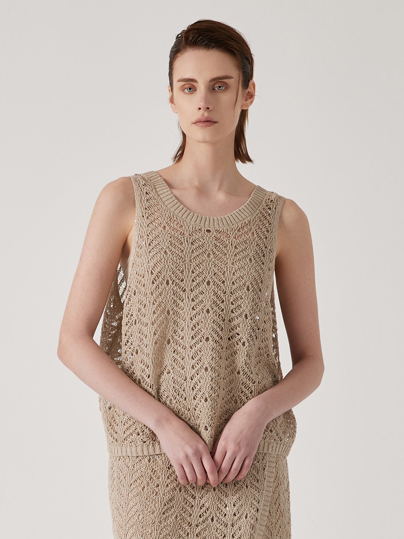 Keten Yarı Açık Çizgili Dikişsiz Örgü Üst