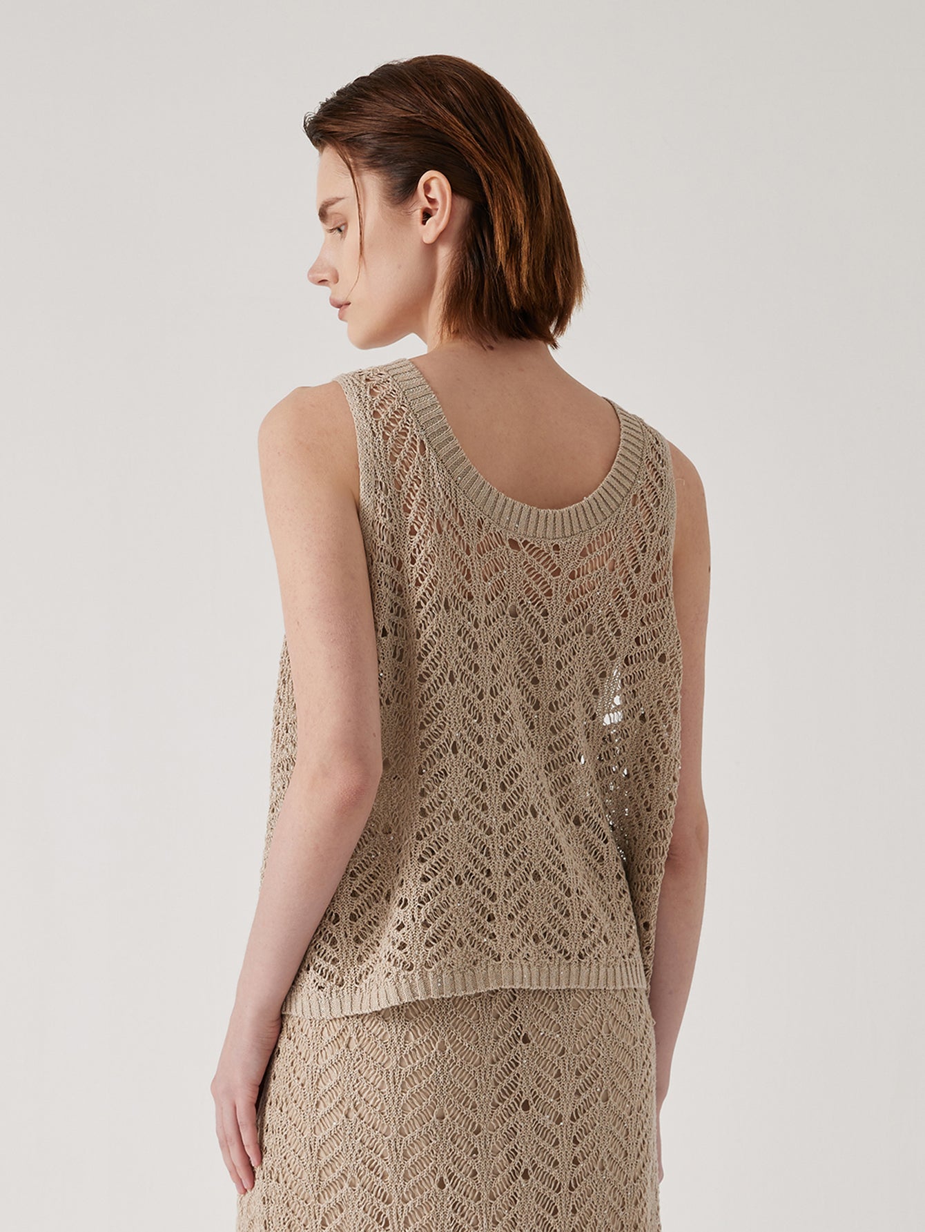 Keten Yarı Açık Çizgili Dikişsiz Örgü Üst