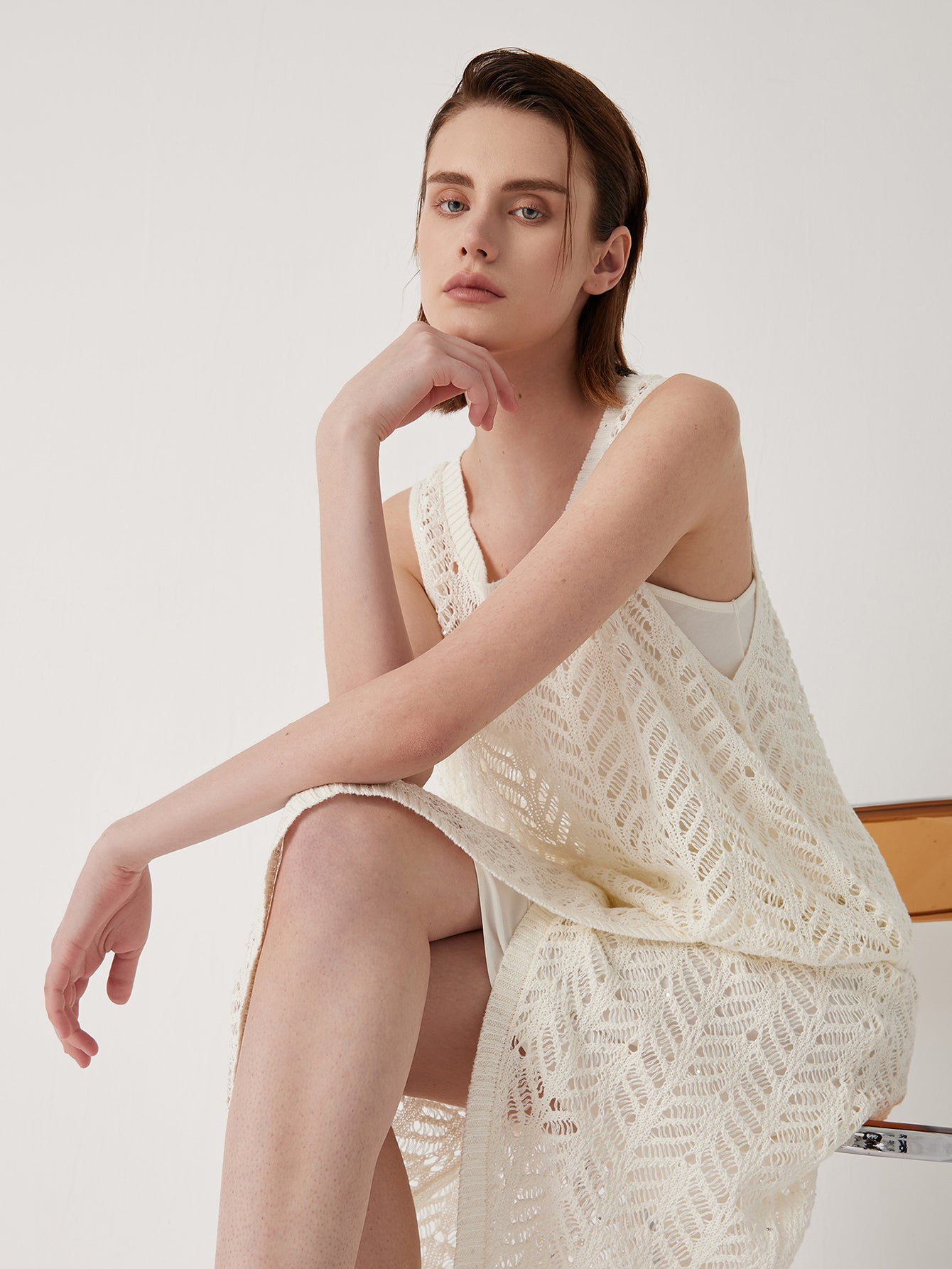 Keten Yarı Açık Çizgili Dikişsiz Örgü Üst