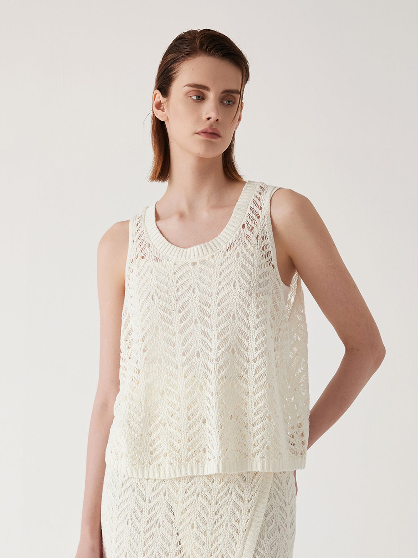 Keten Yarı Açık Çizgili Dikişsiz Örgü Üst