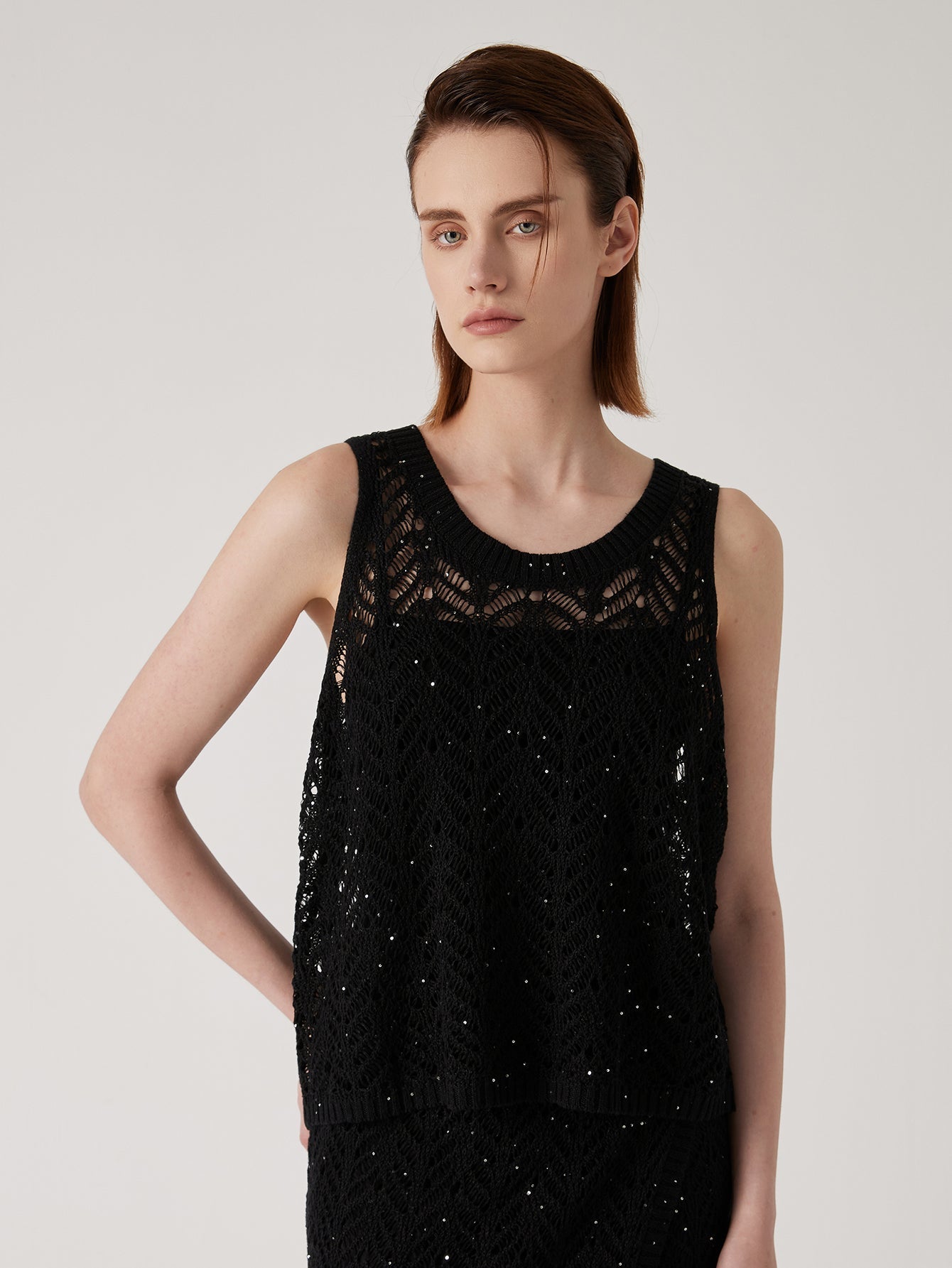 Keten Yarı Açık Çizgili Dikişsiz Örgü Üst