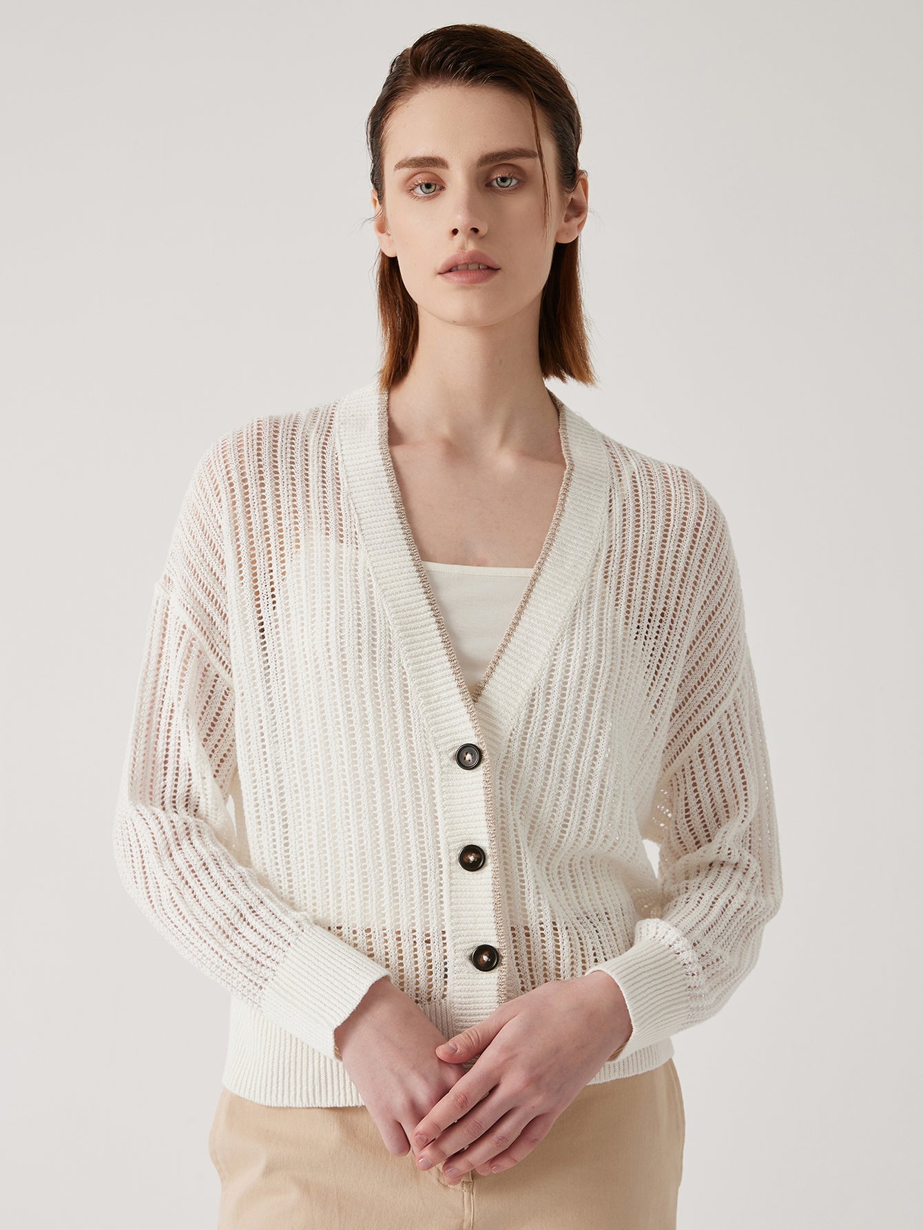 Keten Örgü Düğmeli Hırka