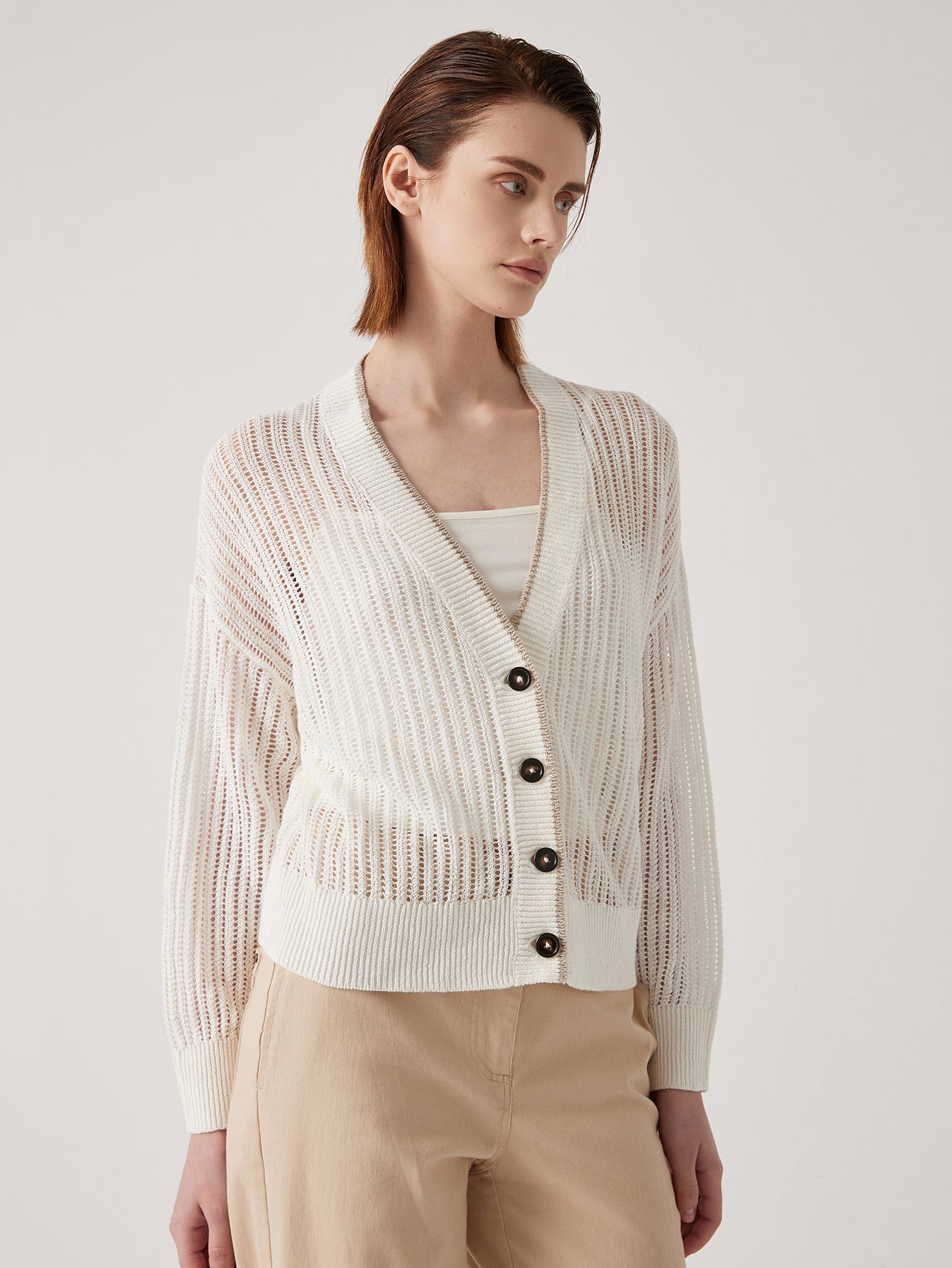 Keten Örgü Düğmeli Hırka