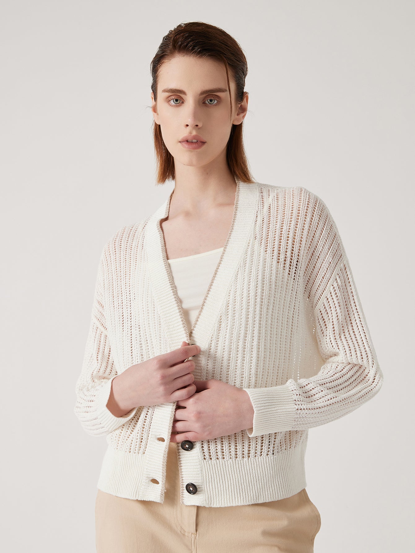 Keten Örgü Düğmeli Hırka