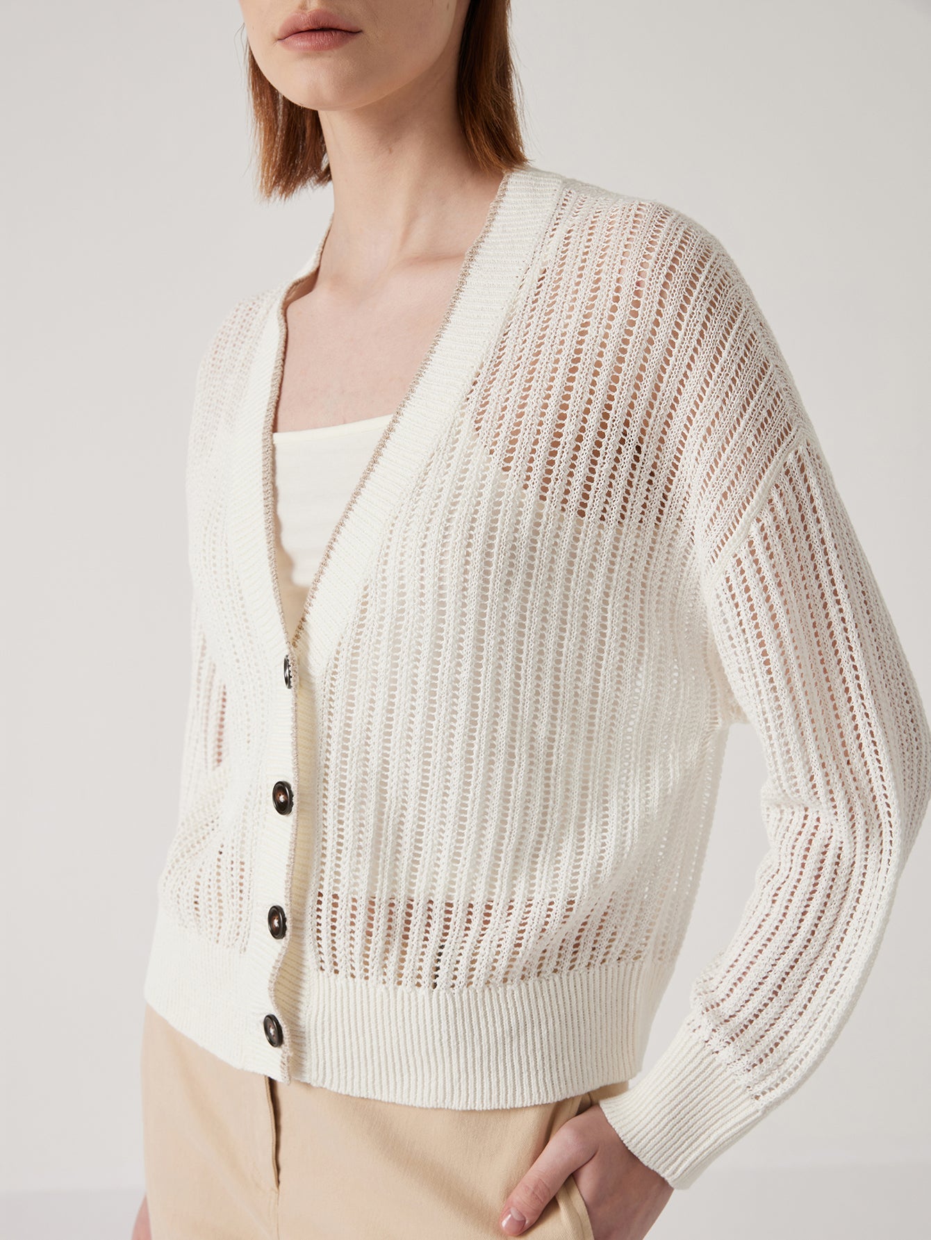 Keten Örgü Düğmeli Hırka