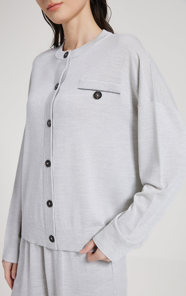 Merino Yünü İnce Dokulu Düğmeli Hırka