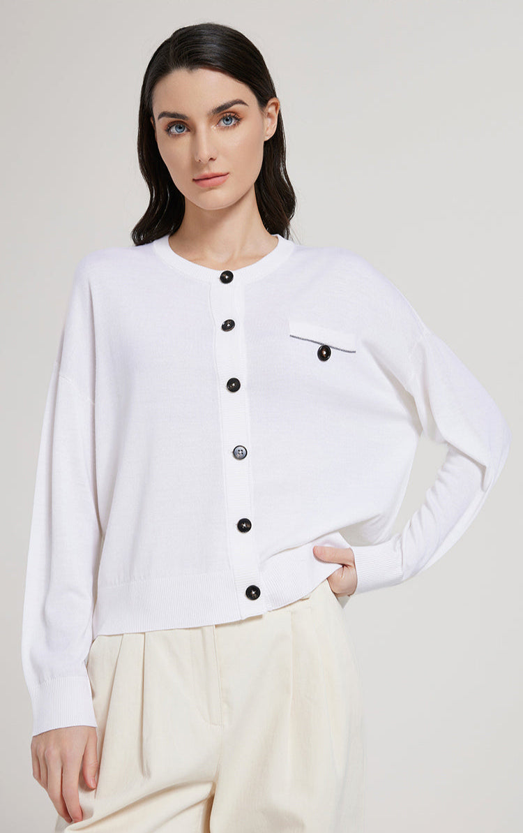 Merino Yünü İnce Dokulu Düğmeli Hırka