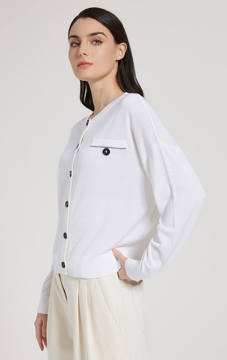 Merino Yünü İnce Dokulu Düğmeli Hırka