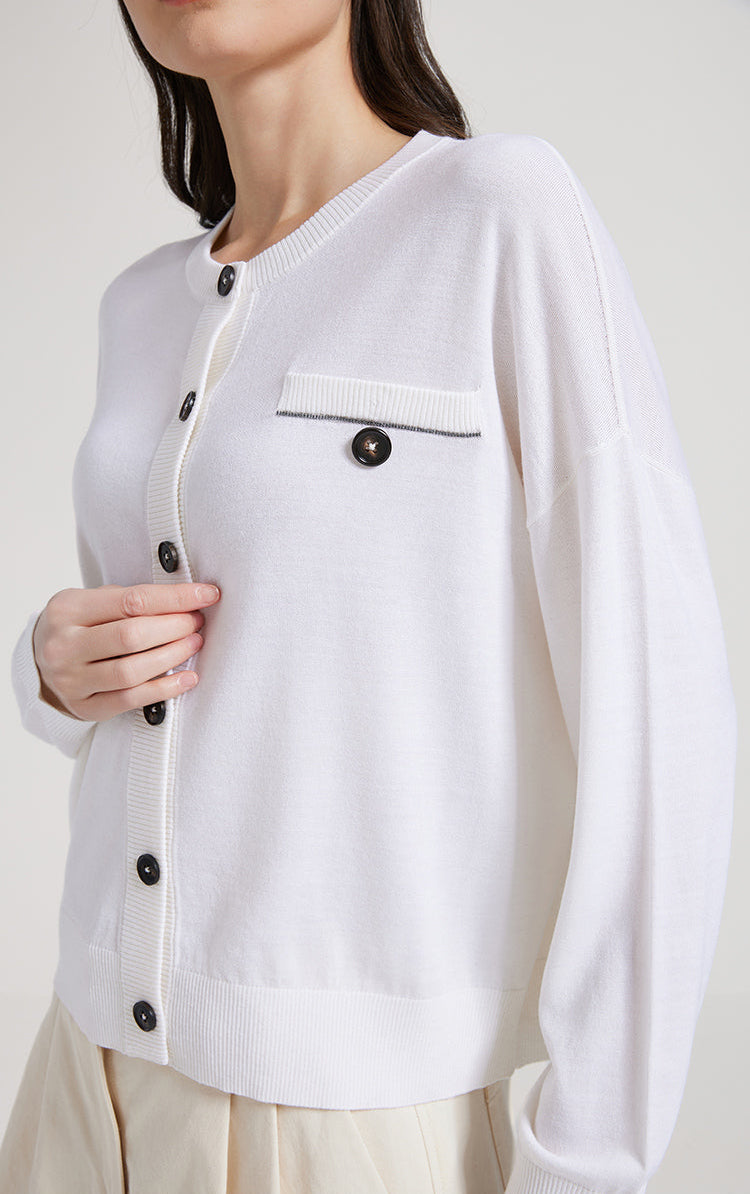 Merino Yünü İnce Dokulu Düğmeli Hırka