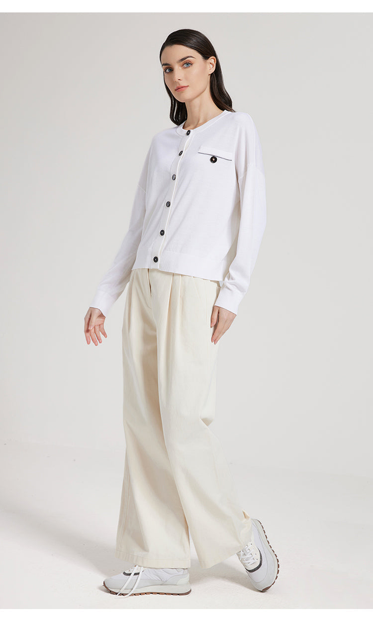 Merino Yünü İnce Dokulu Düğmeli Hırka