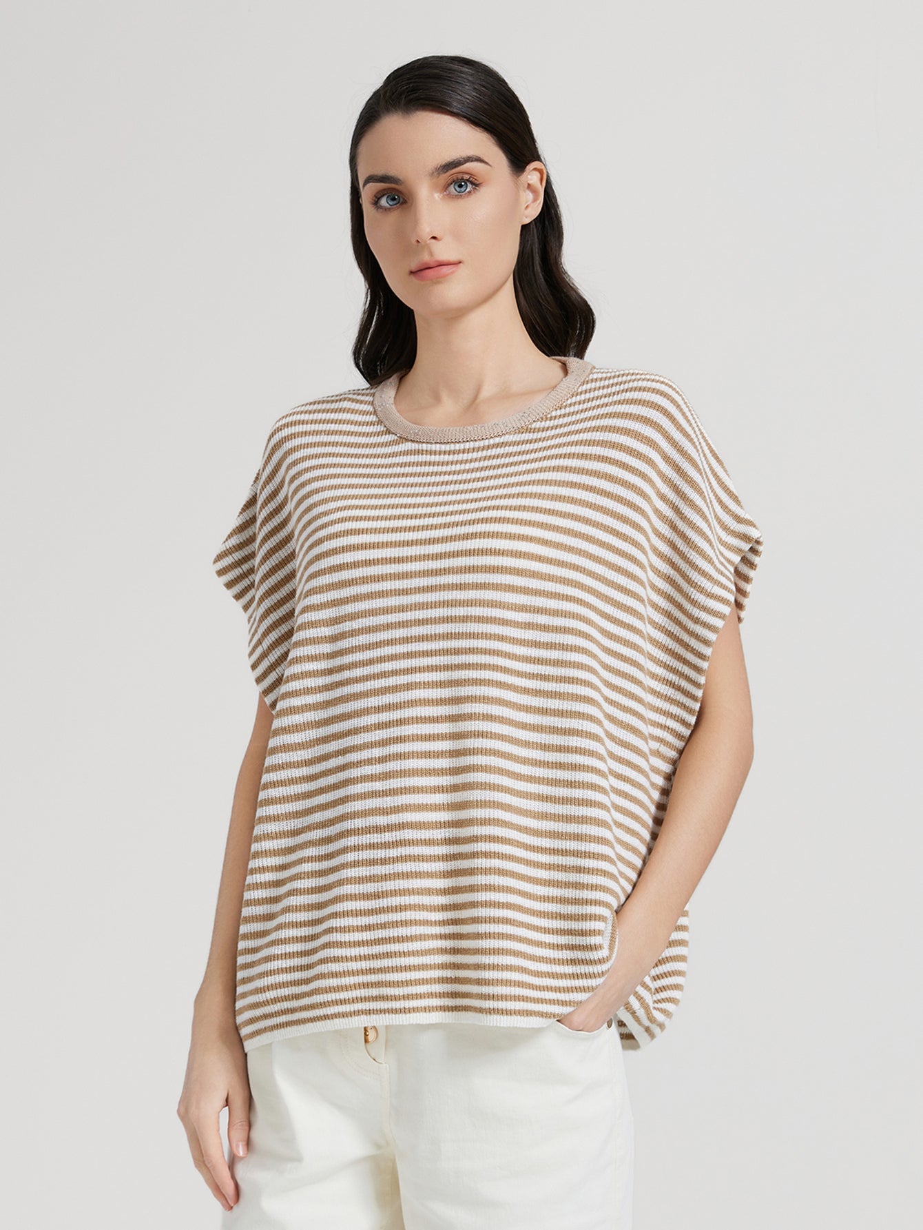 Keten Çizgili Örme Üst