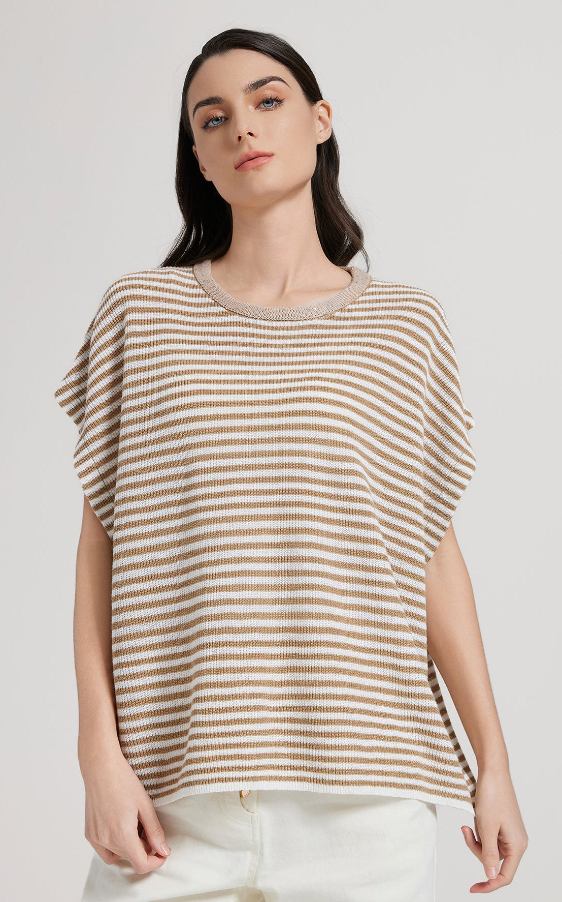 Keten Çizgili Örme Üst
