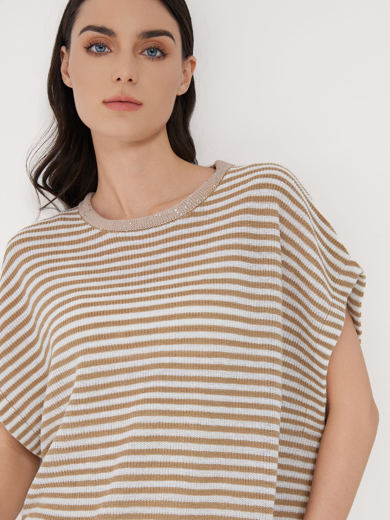 Keten Çizgili Örme Üst