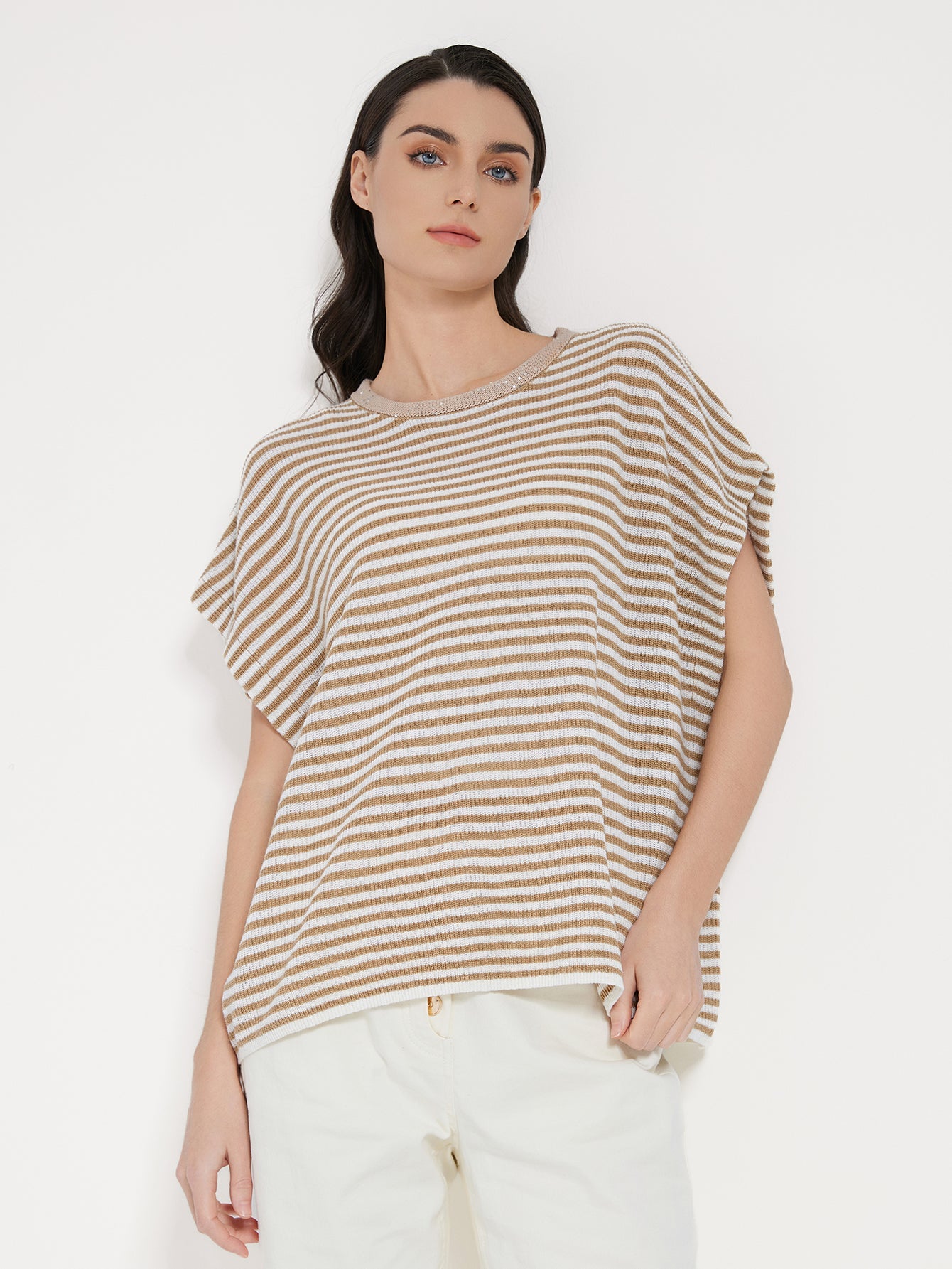Keten Çizgili Örme Üst
