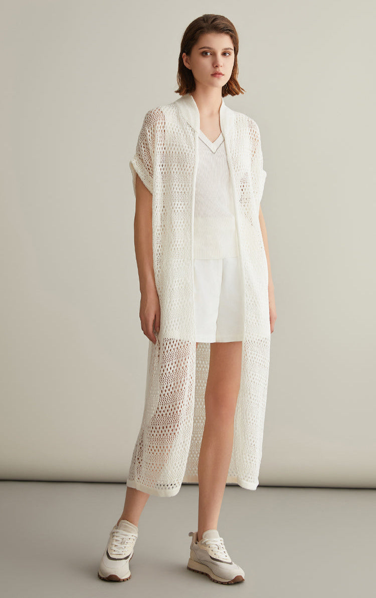 Keten & İpek Uzun Örgü Hırka