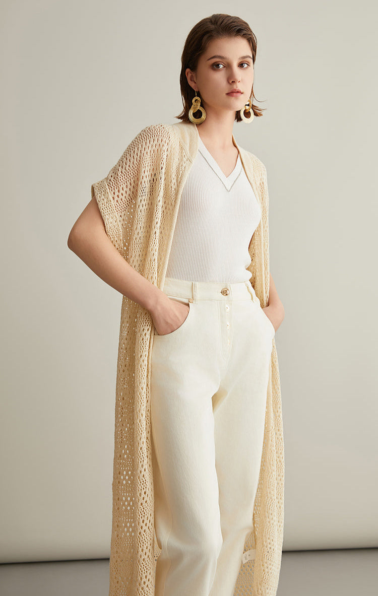 Keten & İpek Uzun Örgü Hırka