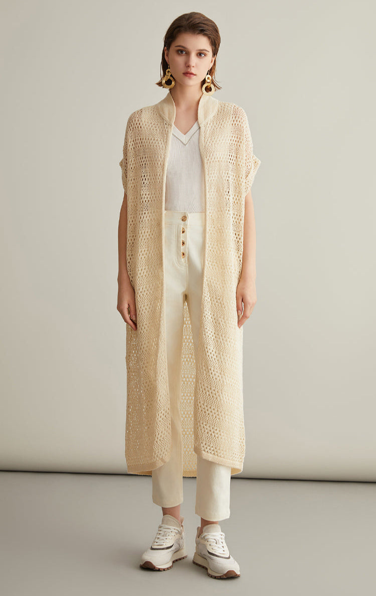 Keten & İpek Uzun Örgü Hırka