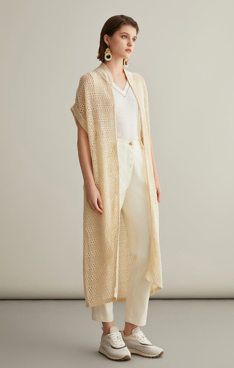 Keten & İpek Uzun Örgü Hırka