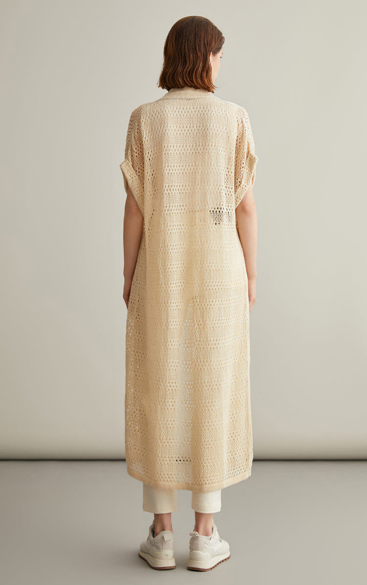 Keten & İpek Uzun Örgü Hırka