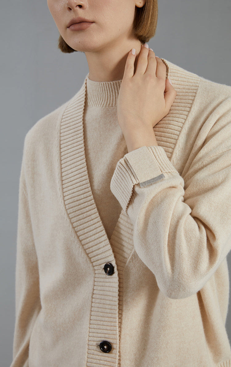 Saf Kaşmir Düğmeli  Hırka