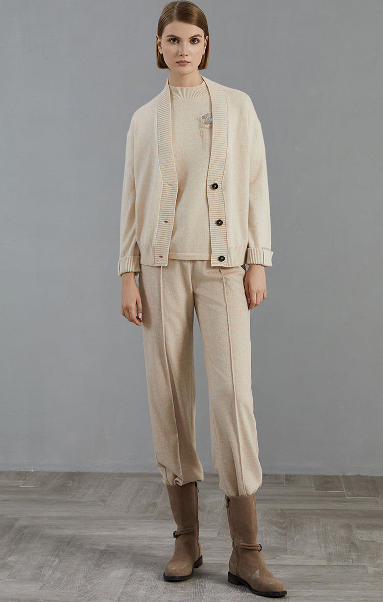 Saf Kaşmir Düğmeli  Hırka