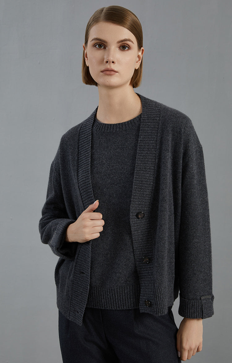 Saf Kaşmir Düğmeli  Hırka