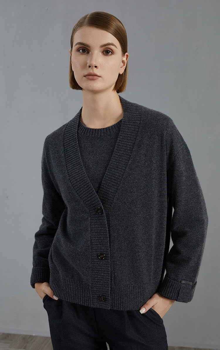 Saf Kaşmir Düğmeli  Hırka