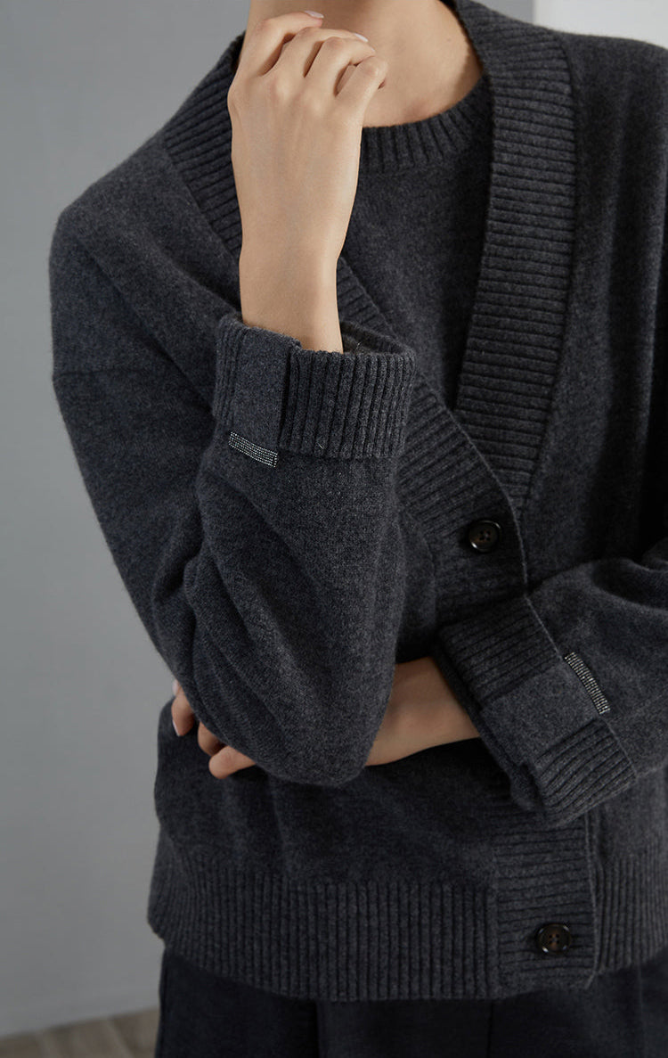 Saf Kaşmir Düğmeli  Hırka