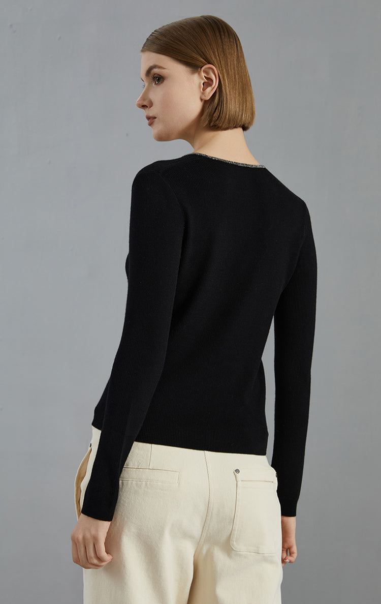 Merino Yünü V Yaka Örme Kazak