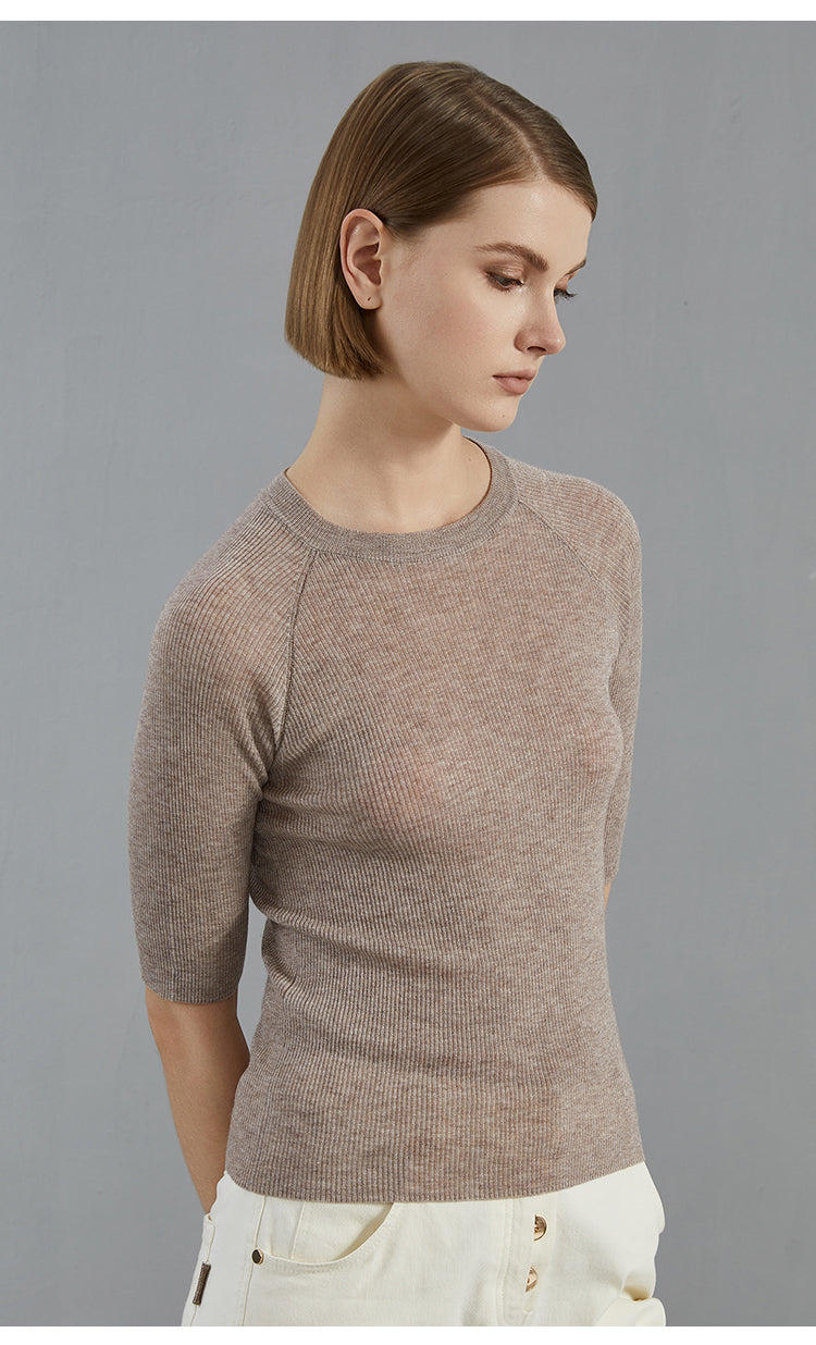 Merino Yünü Çizgili Fit Kesim Kazak