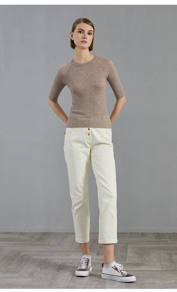 Merino Yünü Çizgili Fit Kesim Kazak