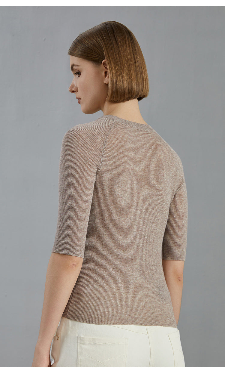 Merino Yünü Çizgili Fit Kesim Kazak