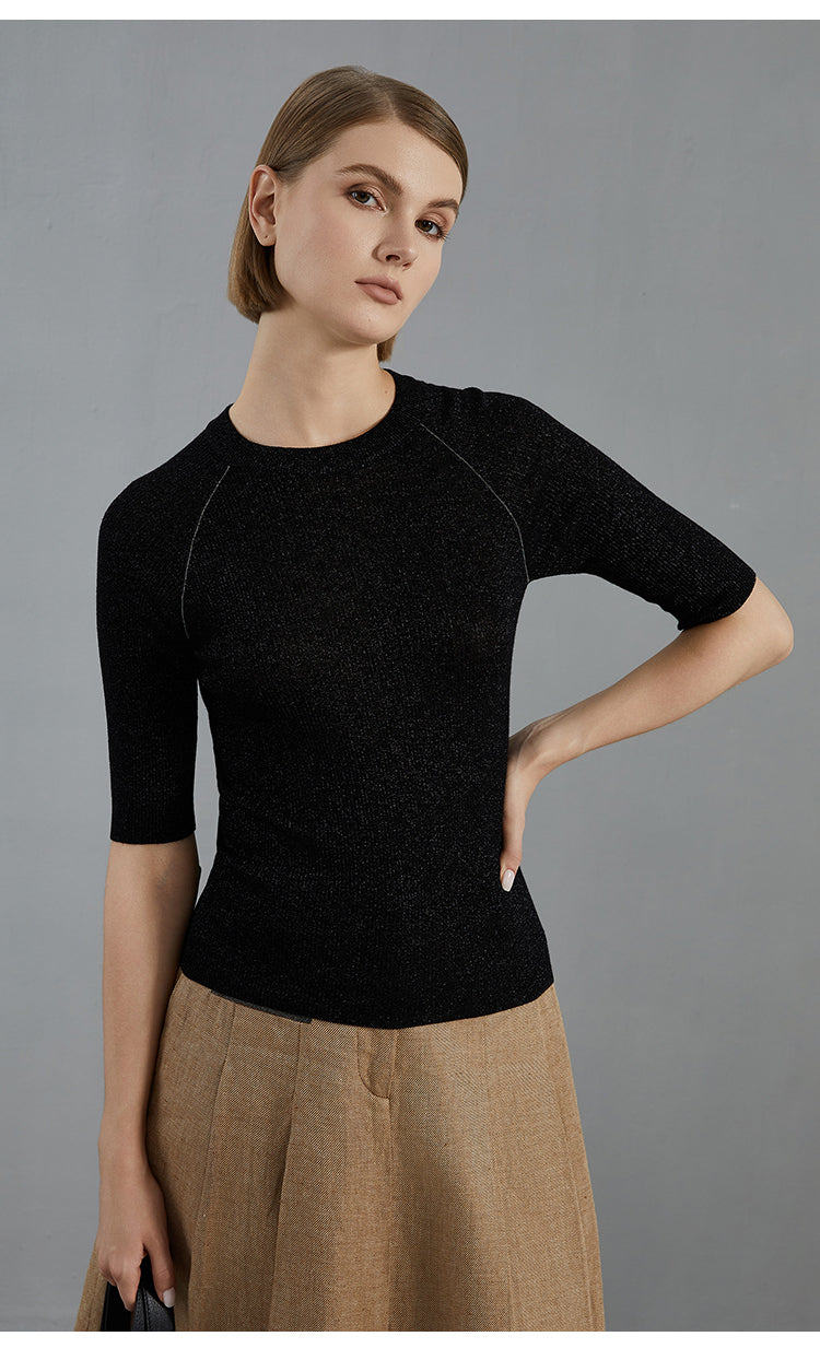 Merino Yünü Çizgili Fit Kesim Kazak