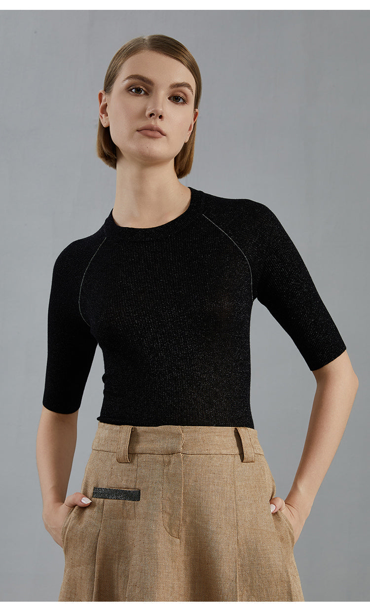 Merino Yünü Çizgili Fit Kesim Kazak