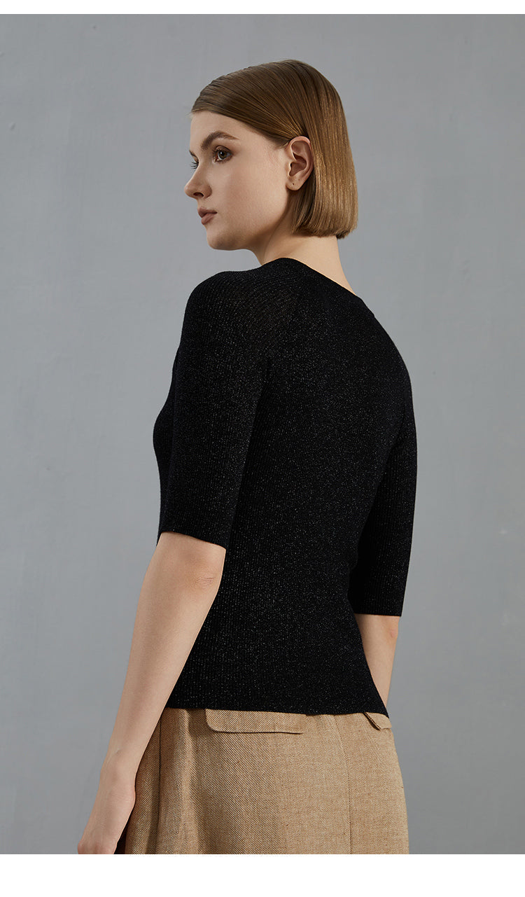 Merino Yünü Çizgili Fit Kesim Kazak