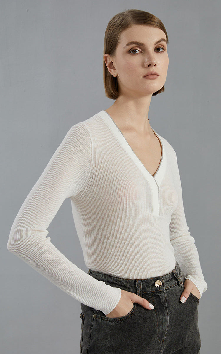 Merino Yünü İnce Dokulu Henley Kazak