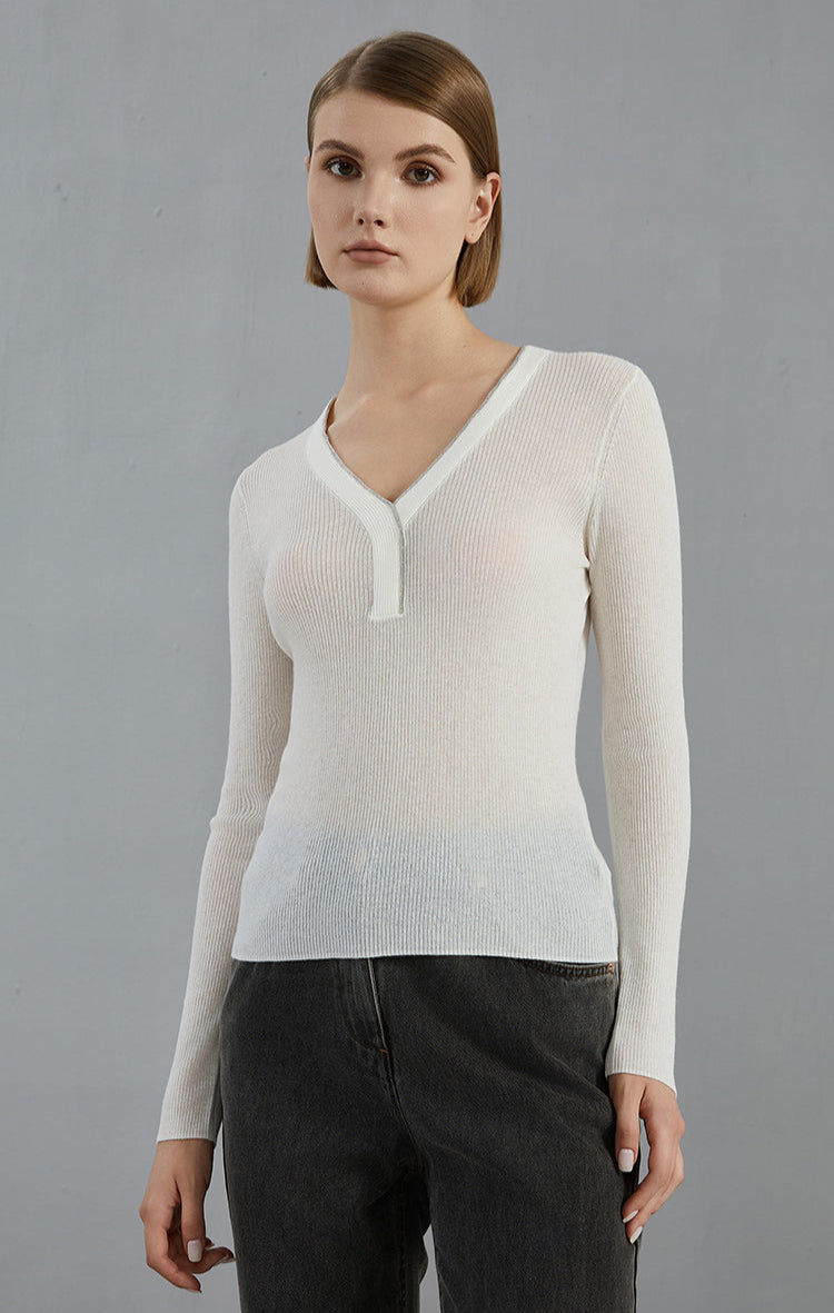 Merino Yünü İnce Dokulu Henley Kazak