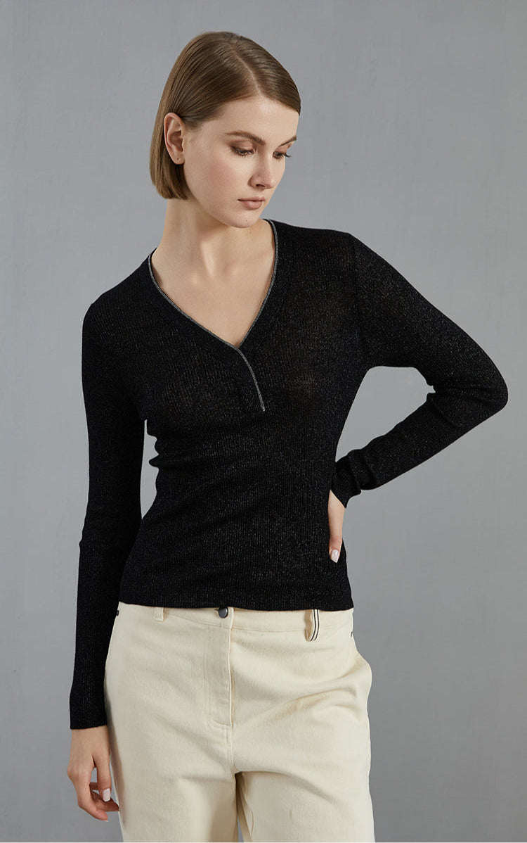 Merino Yünü İnce Dokulu Henley Kazak