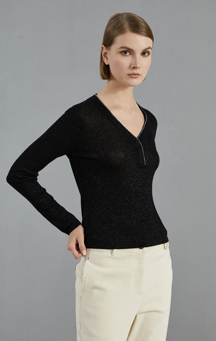 Merino Yünü İnce Dokulu Henley Kazak