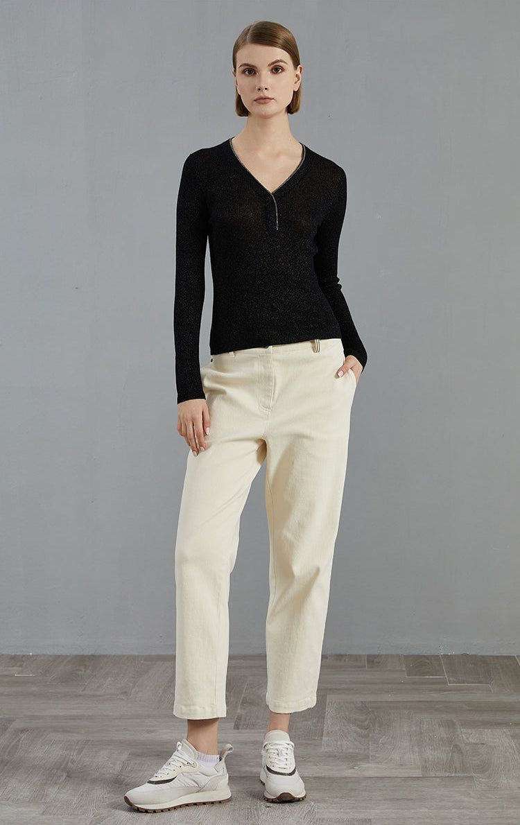 Merino Yünü İnce Dokulu Henley Kazak