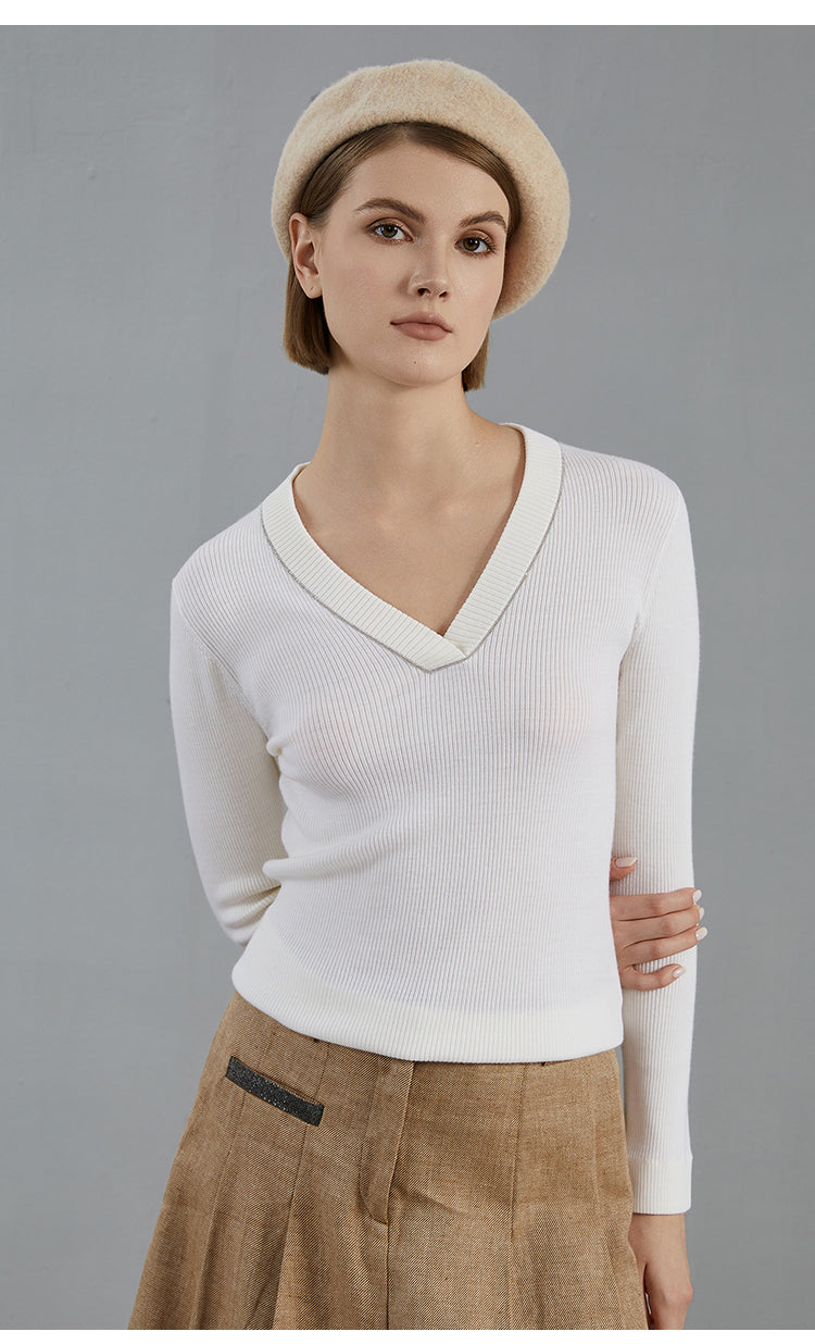 Merino Yünü V Yaka Triko Kazak