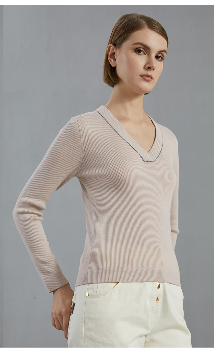 Merino Yünü V Yaka Triko Kazak