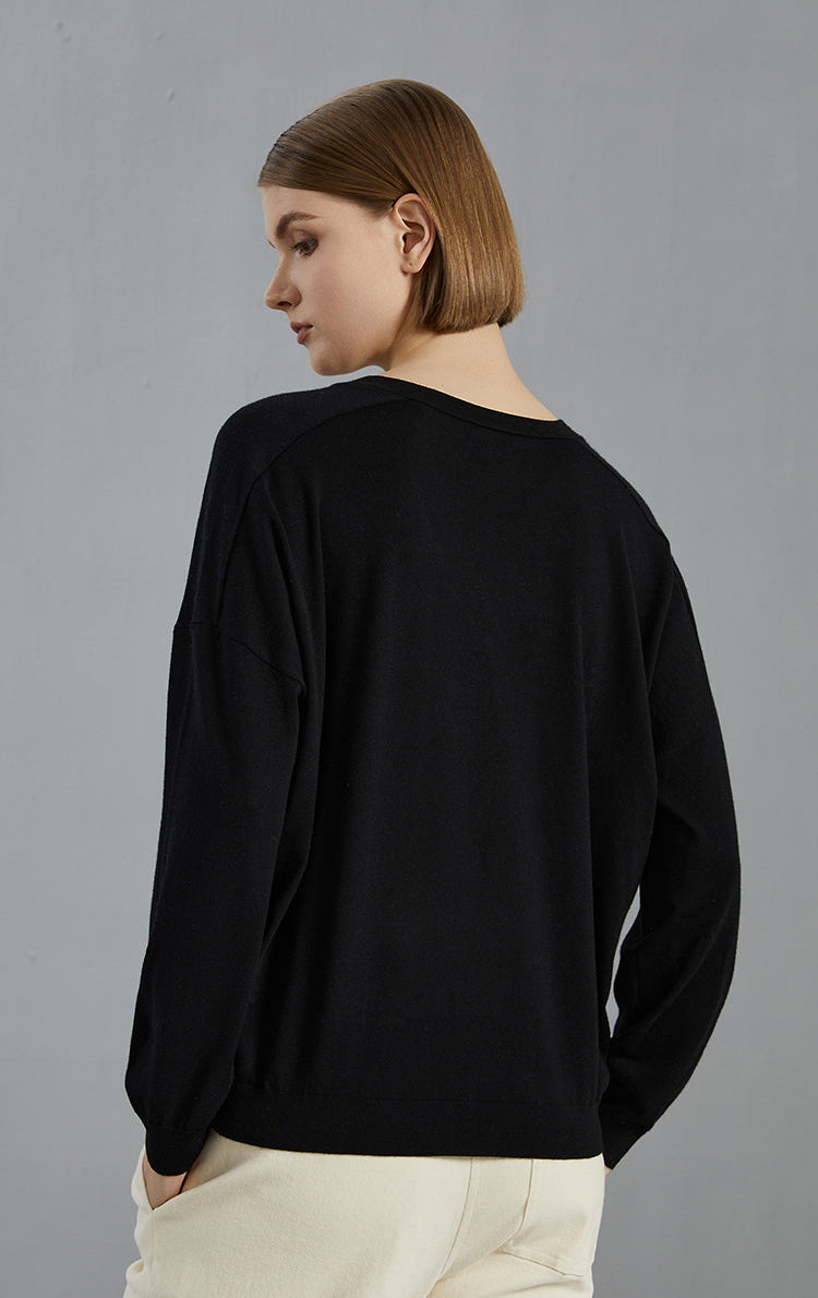 Merino Yünü V Yaka Örgü Kazak