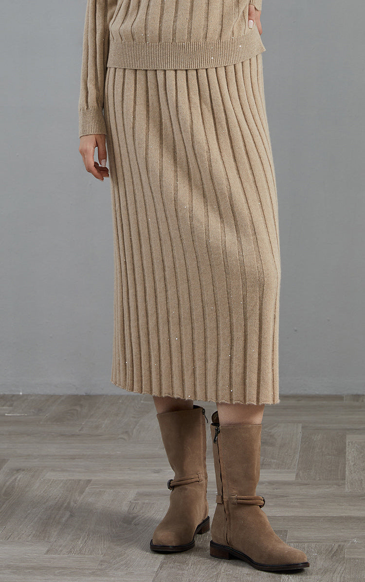 Saf Kaşmir Midi Etek Yüksek Bel