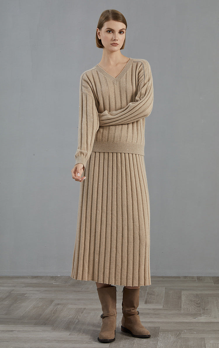 Saf Kaşmir Midi Etek Yüksek Bel