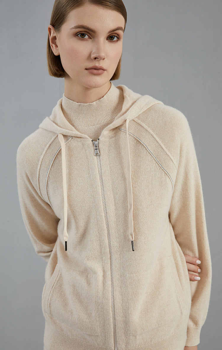 Saf Kaşmir Fermuarlı Hırka