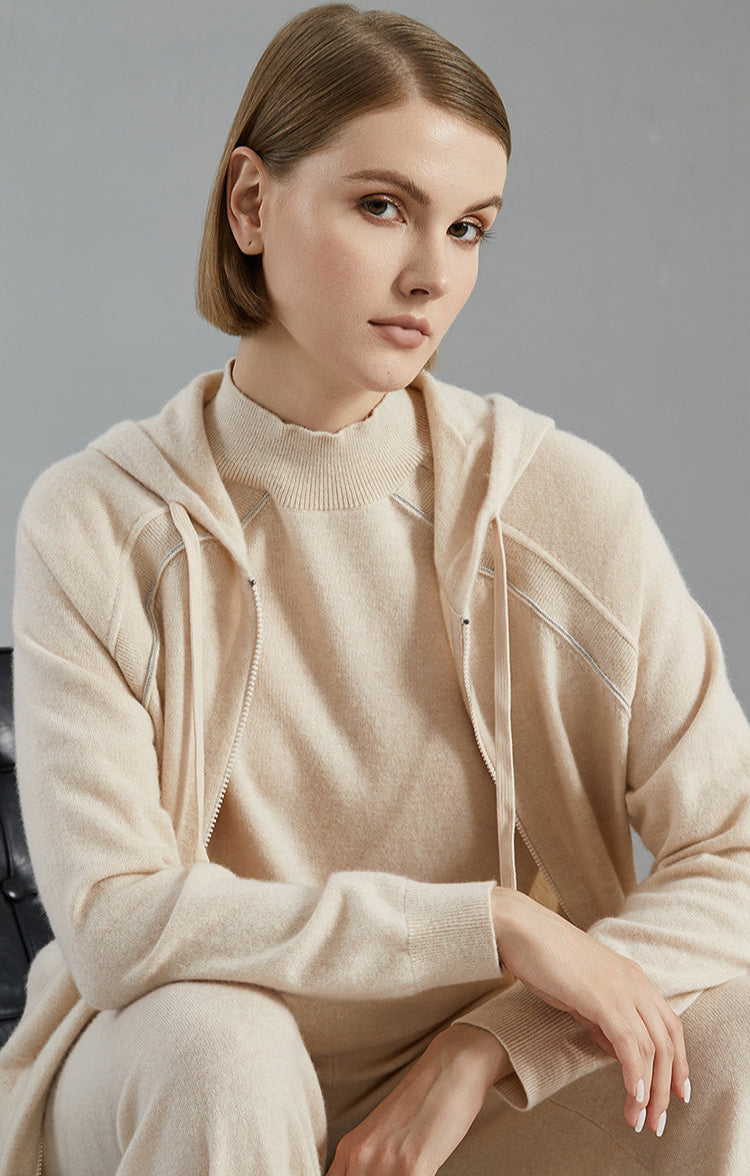 Saf Kaşmir Fermuarlı Hırka